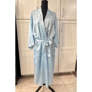 Vintage Robinson's Long Satin Robe Women's Sz L Light Blue Intimates 12 14
